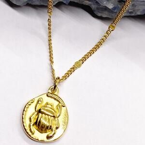 NEW Gold Scarab Beetle Pendant Necklace